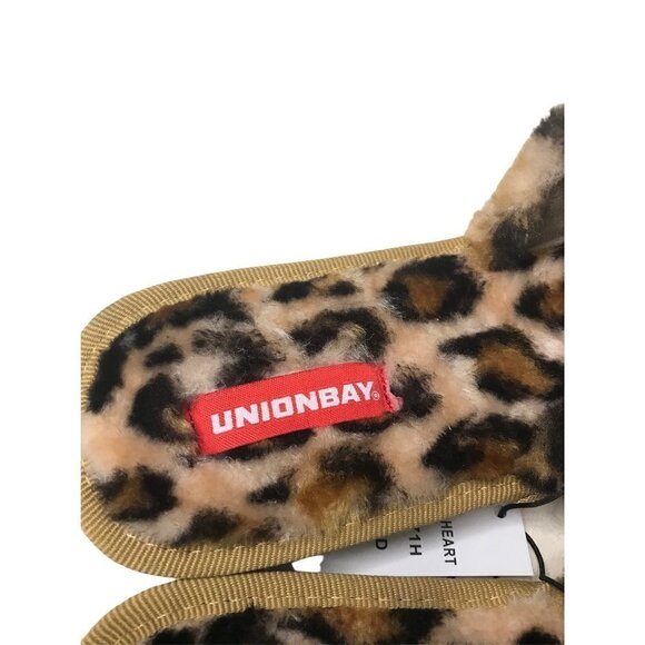 Nordstrom Unionbay Leopard Fuzzy Slides Tan Black Brown 7 New - Picture 2 of 5
